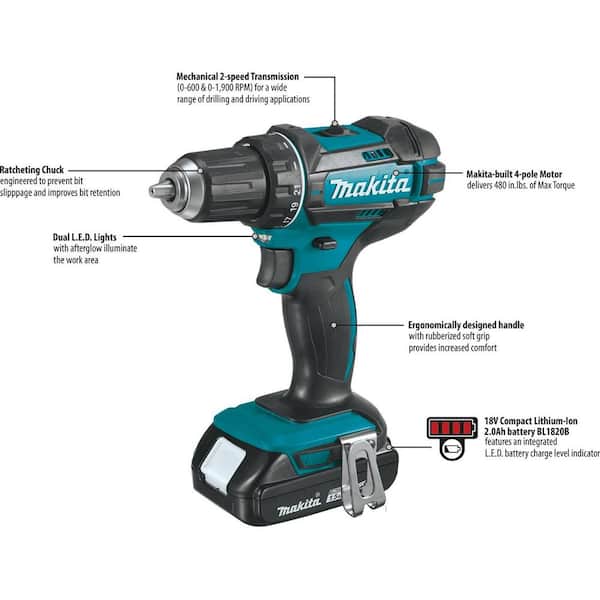 1.5 Ah 18V LXT Lithium-Ion Compact Cordless 1/2 in. Variable Speed Driver Drill Kit with Tool Bag