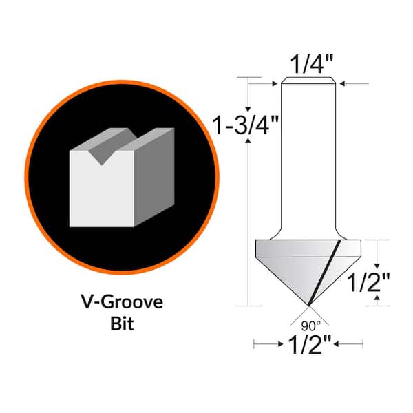 1/2 in. V-Groove Carbide Tipped Router Bit with 1/4 in. Shank and 1/2 in. Cutting Length