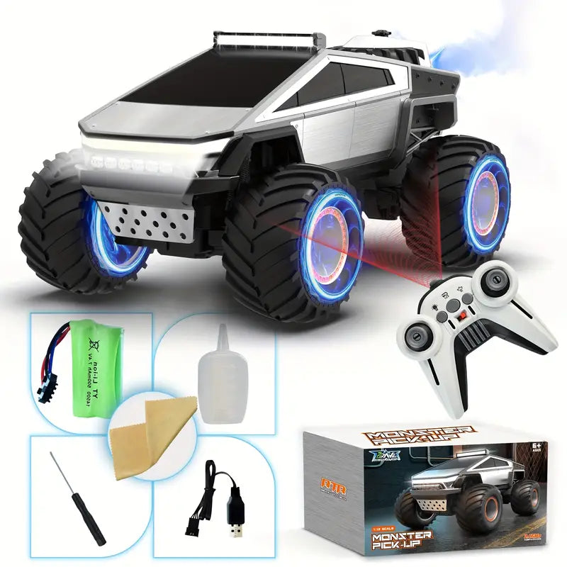 Truck Toy, Truck RC Car 4WD Off Road, Remote Control Truck for All Terrain, Monster Truck Toys with LED Lights And Music 2.4GHz Vehicles Kids Gifts for Boys/Girls Age 6+, Easter Gifts