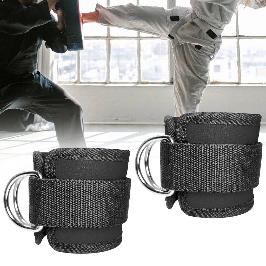 1 Pair Ankle Straps, Ankle Cuffs for Cable Machines, Workout Ankle Belt, Adjustable Padded Work Out Cuffs for Kickback, Glute Workout, Leg Extension 2 D Black No Grid