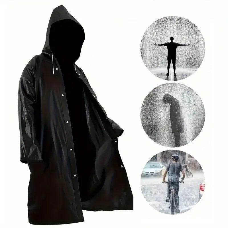 1/ 2pcs Black Adult Long Rain Jacket with Hat: Suitable for Outdoor Activities Such As Hiking, Fishing, and Rock Climbing