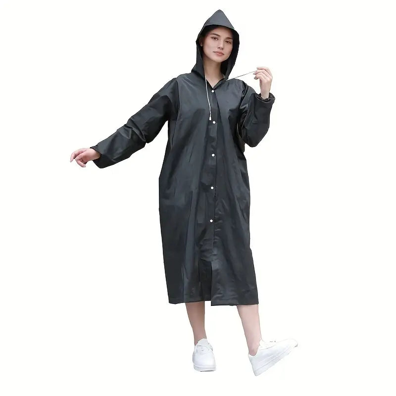1/ 2pcs Black Adult Long Rain Jacket with Hat: Suitable for Outdoor Activities Such As Hiking, Fishing, and Rock Climbing
