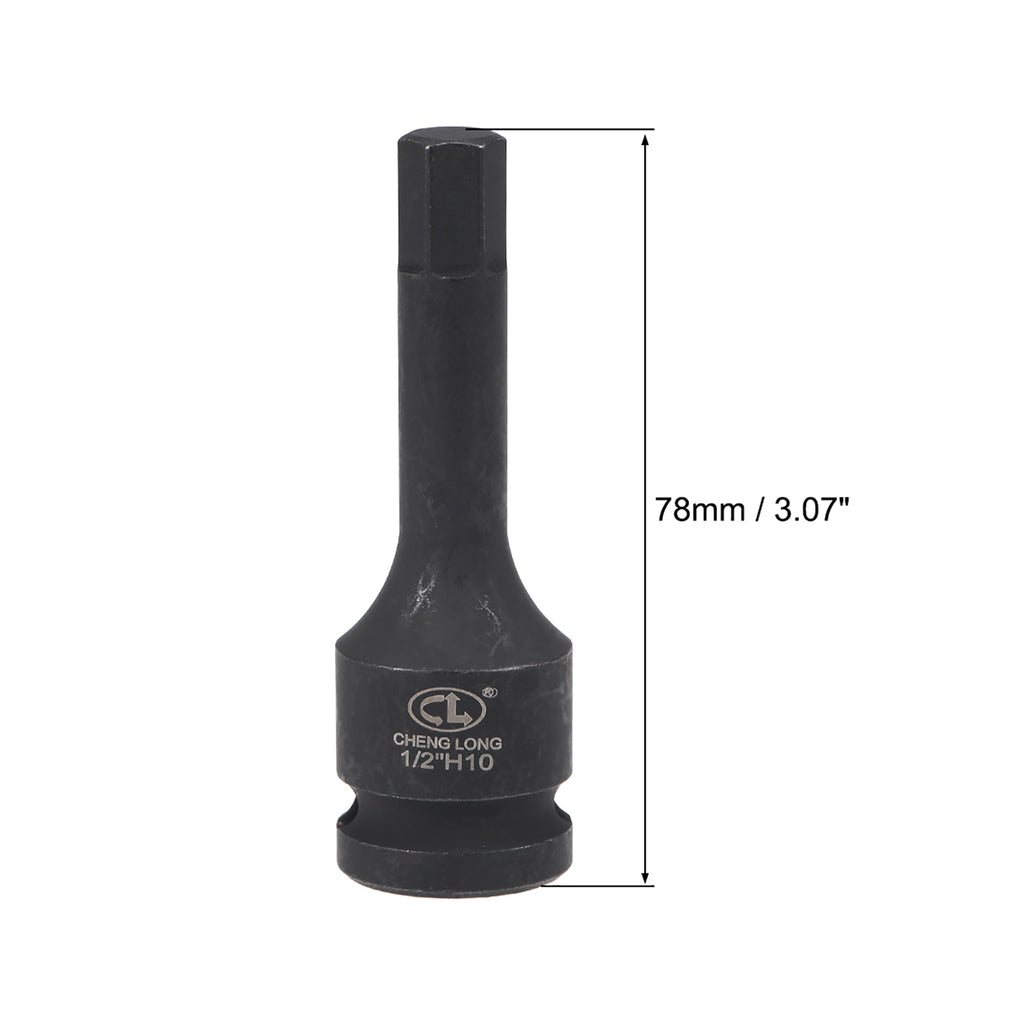 1/2-Inch Drive x 10mm Impact Hex Bit Metal Socket, Metric 3" Length, Cr-Mo Steel