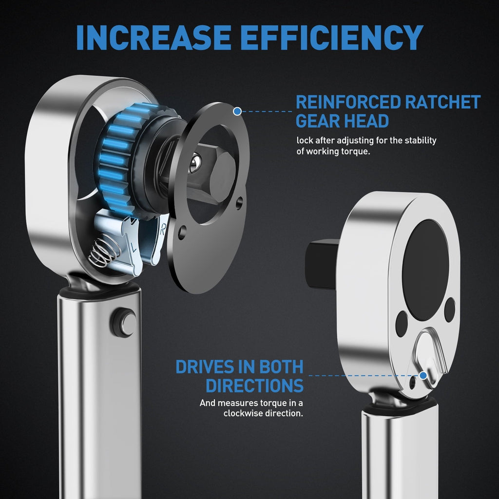 1/2-inch Drive Click Torque Wrench Set, 20-159 Ft-Lb/28-210 Nm, Dual-Direction & Adjustable 72-tooth Torque Wrench Kit with Extension Bar & Buckle, Socket Set-7PCS