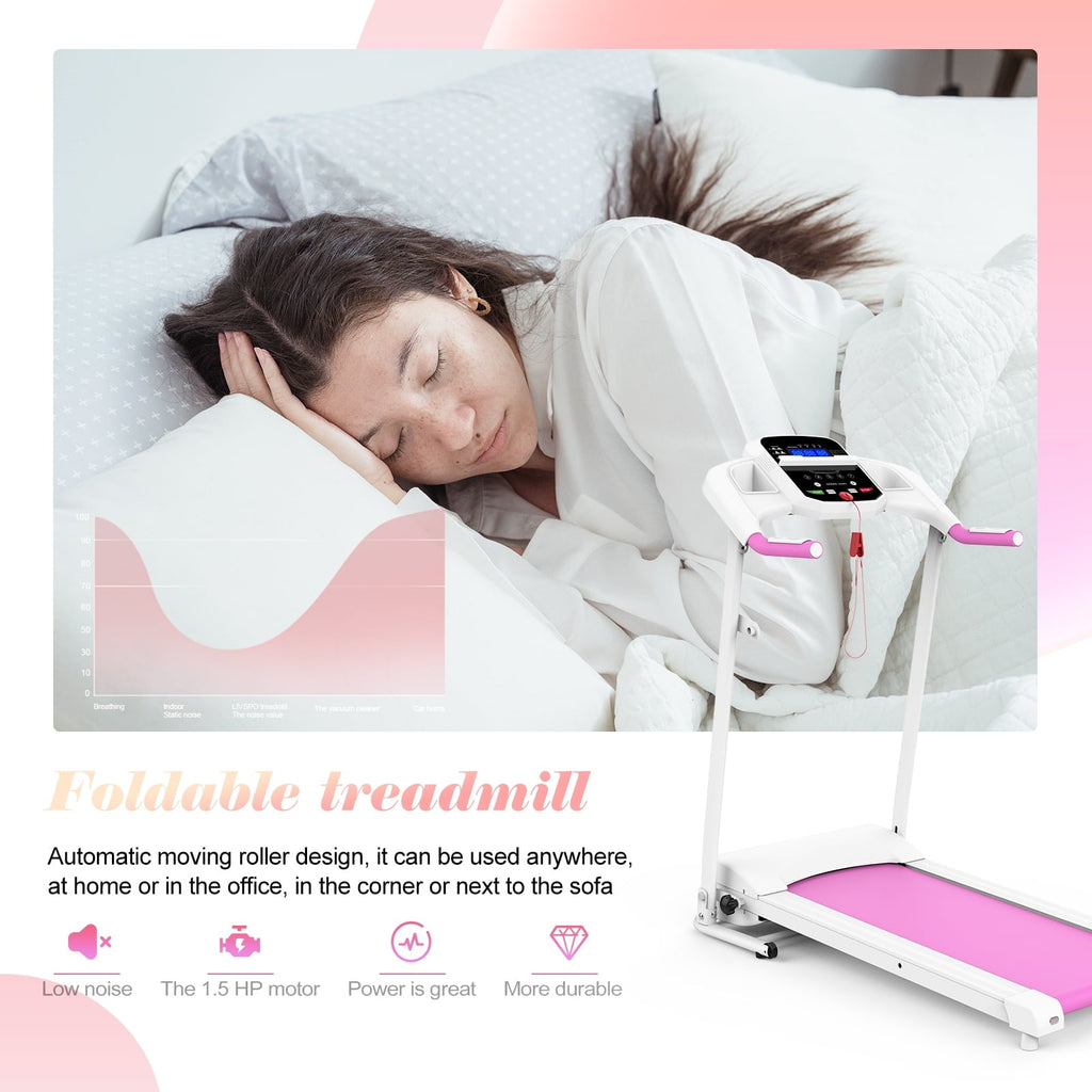 1.5HP Folding Treadmill, Space Saving Treadmill with 3 Work Mode and LED Display, Electric Motorized Running Machine for Gym Home, Max 220LB