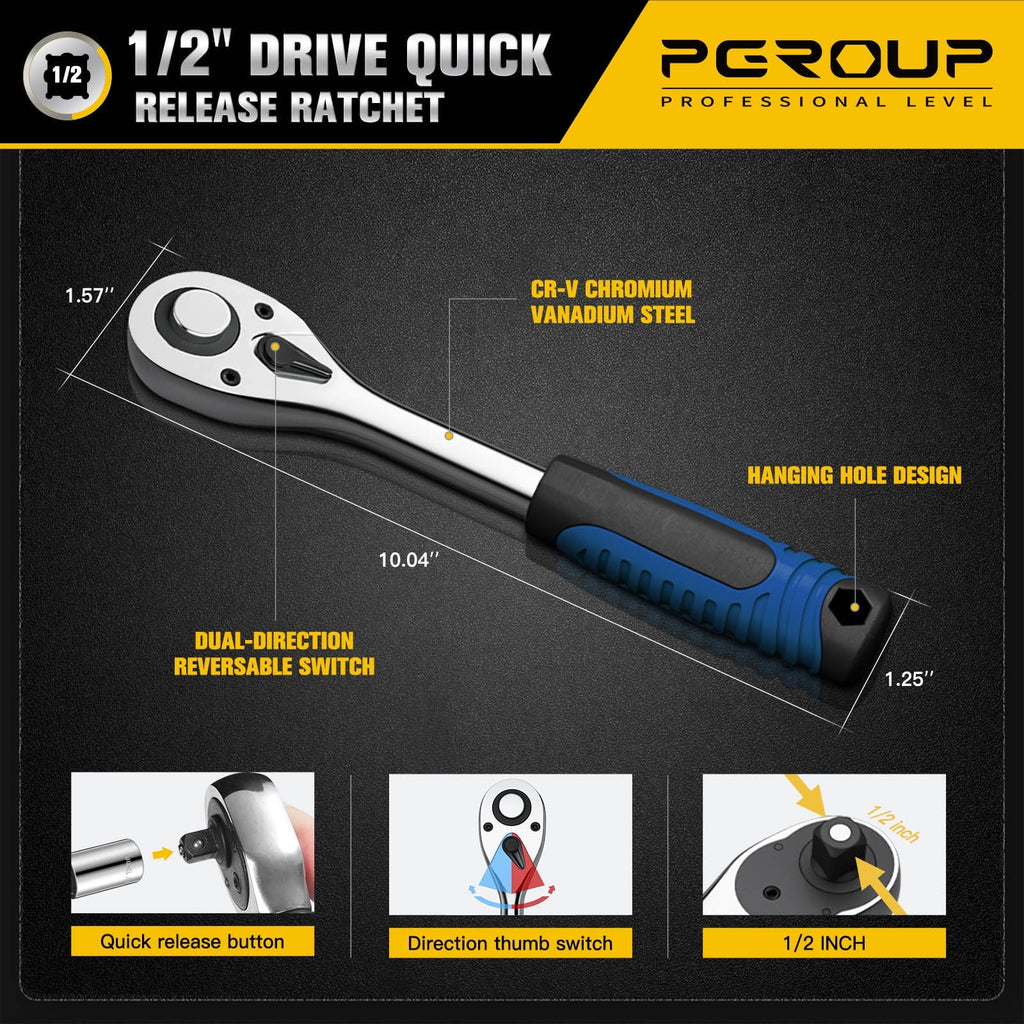 1/2" Drive 8mm-32mm Metric Socket Set, 32 Pcs Mechanic Tool Socket Ratchet Wrench Set, for Auto Repairing