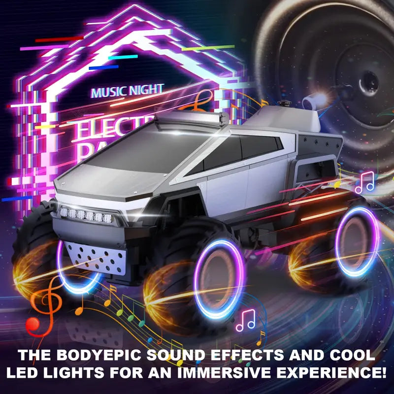 Truck Toy, Truck RC Car 4WD Off Road, Remote Control Truck for All Terrain, Monster Truck Toys with LED Lights And Music 2.4GHz Vehicles Kids Gifts for Boys/Girls Age 6+, Easter Gifts