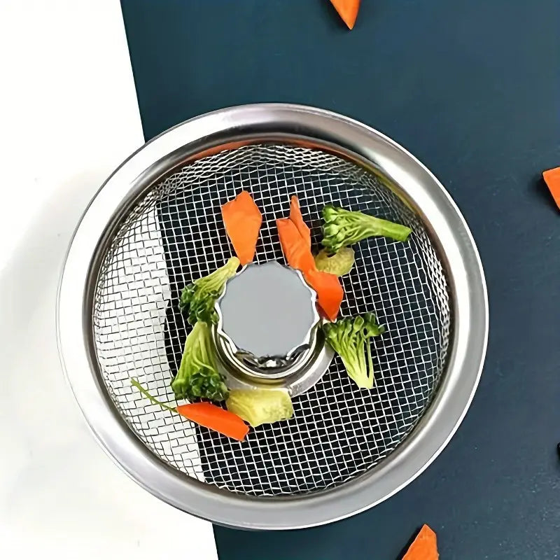 1pc Stainless Steel Sink Filter - 3.2-Inch Anti-Clog Mesh with Central Knob, Easy-Clean Rust-Resistant Design for Bathroom, Kitchen, Shower & Bathtub Drains