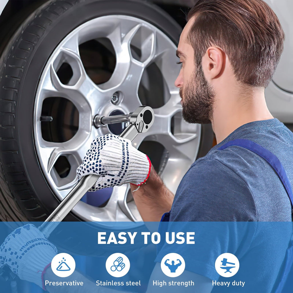 1/2-inch Drive Click Torque Wrench Set, 20-159 Ft-Lb/28-210 Nm, Dual-Direction & Adjustable 72-tooth Torque Wrench Kit with Extension Bar & Buckle, Socket Set-7PCS