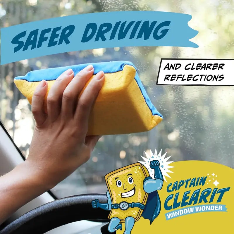 1pc Super Absorbent Window Defrosting Sponge- Large Size, Includes Two Pieces, Automatic Window Cleaning Without Marks, Suitable for Mirrors, Glass, and Windows, Made of Polyester Material, Outdoor Use Only, Car Window Cleaning