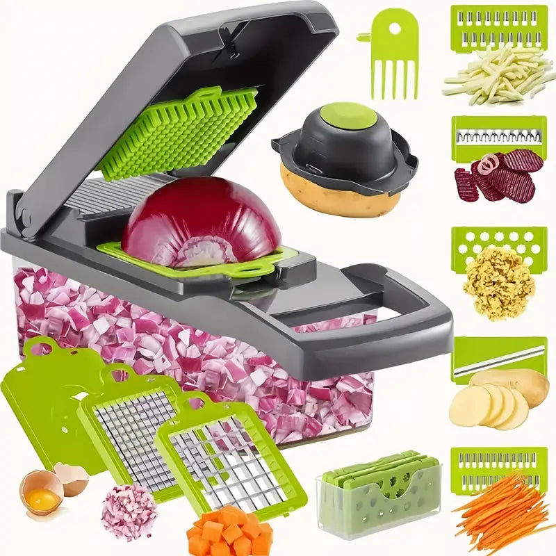 16-In-1 Manual Vegetable Chopper Set, with 8 Blades, Container, Peeler And Filter, Easy Meal Preparation, Professional Onion, Carrot And Garlic Slicer, Kitchen Supplies Father Gift