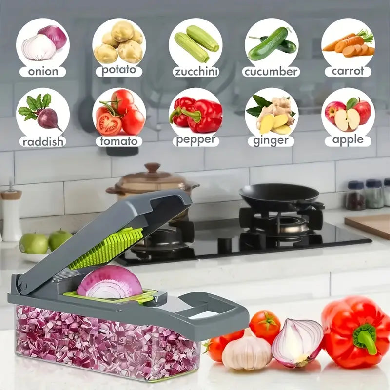 16-In-1 Manual Vegetable Chopper Set, with 8 Blades, Container, Peeler And Filter, Easy Meal Preparation, Professional Onion, Carrot And Garlic Slicer, Kitchen Supplies Father Gift
