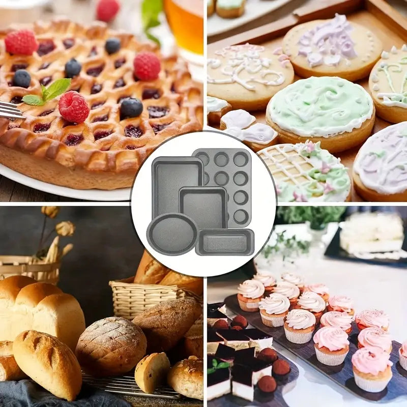 10pcs Nonstick Baking Pans Set Kitchen Baking Sheets for Oven, Bakeware Sets with Round/Square Cake Pan, Muffin Pan, Loaf Pan, Roast Pan, Cookie Sheet Set Baking Supplies Grey