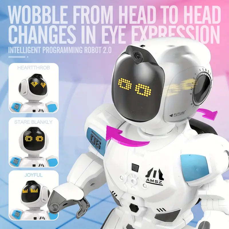 Large RC Robot with Smart Emo Toys for Kids 5-7, Gesture Sensing Programmable Interactive Remote Control Robots for 8-12 with LED Eye Express for Boys 4-9 Years Old Boys Birthday Gifts