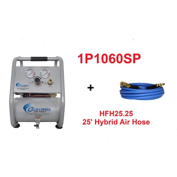 0.6 Hp 1 Gal. 120 Psi Tank Steel Light and Quiet Panel Portable Electric Air Compressor with 25 ft. Hybrid Air Hose Kit