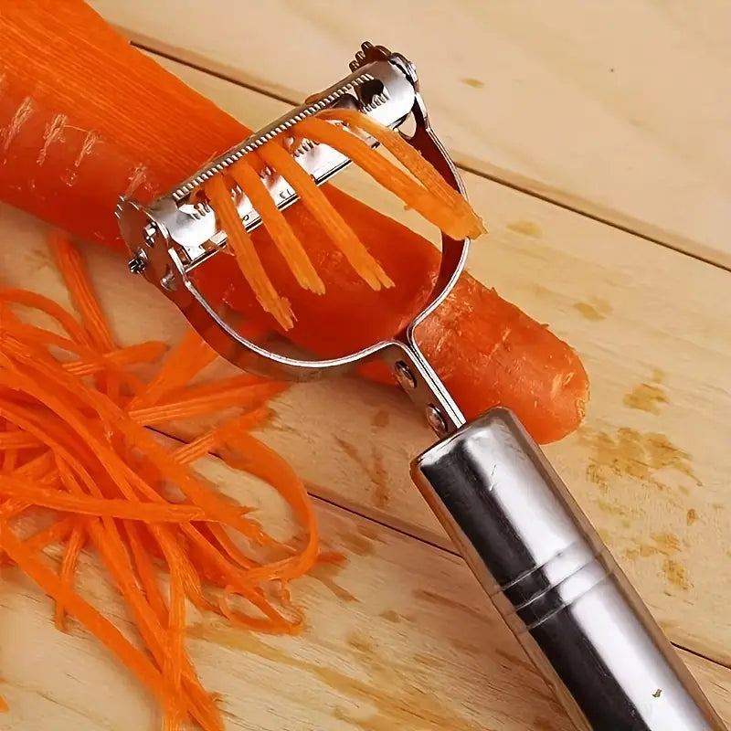Stainless Steel 4-in-1 Multifunctional Fruit & Vegetable Peeler - Efficient Cutter, Slicer, Shredder & Scraper for Potatoes, Carrots, Melons - Ergonomic Kitchen Tool for Home & Dorm Essentials, Sleek Metallic Finish | Durable Kitchenware