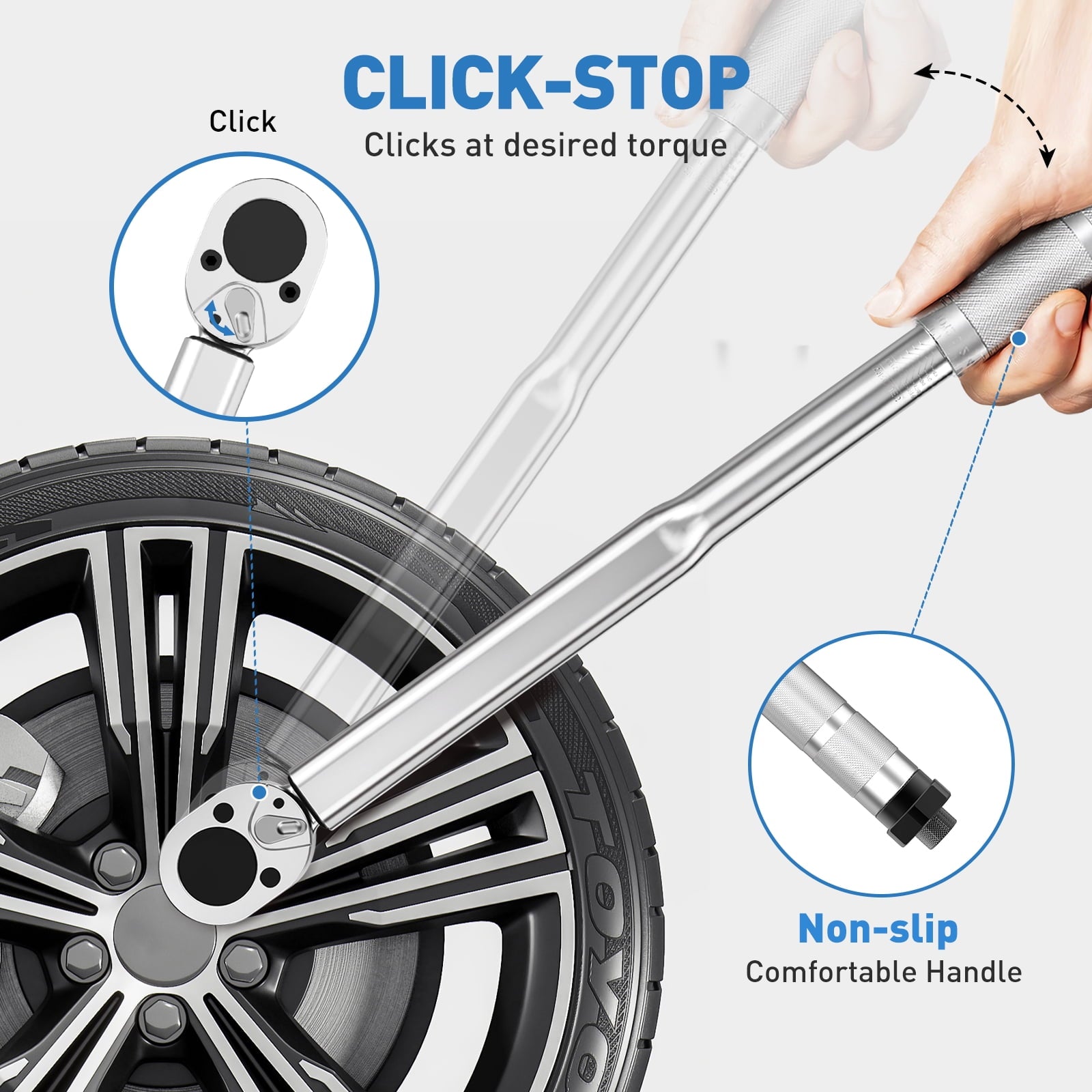 1/2-inch Drive Click Torque Wrench Set, 20-159 Ft-Lb/28-210 Nm, Dual-Direction & Adjustable 72-tooth Torque Wrench Kit with Extension Bar & Buckle, Socket Set-7PCS