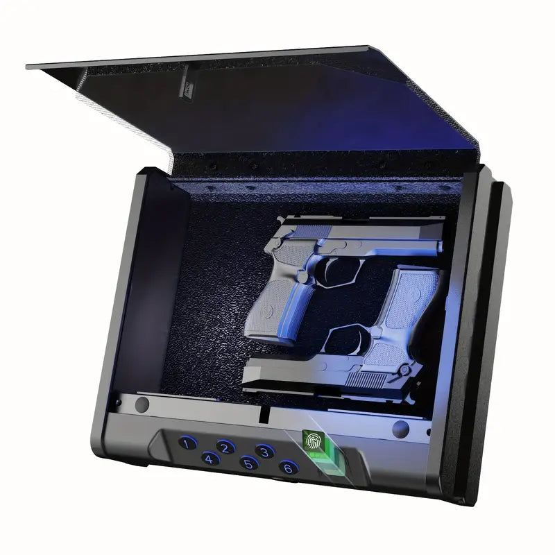 1 Black Pistol Safe with Quick Fingerprint Unlock - Dual Gun Capacity, USB-C Emergency Power Supply, Ideal for Valuables like Firearms, Documents & Cash - Perfect for Nightstands, Wardrobes, Cars