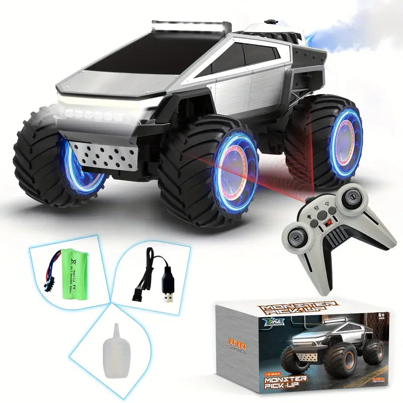 Truck Toy, Truck RC Car 4WD Off Road, Remote Control Truck for All Terrain, Monster Truck Toys with LED Lights And Music 2.4GHz Vehicles Kids Gifts for Boys/Girls Age 6+, Easter Gifts