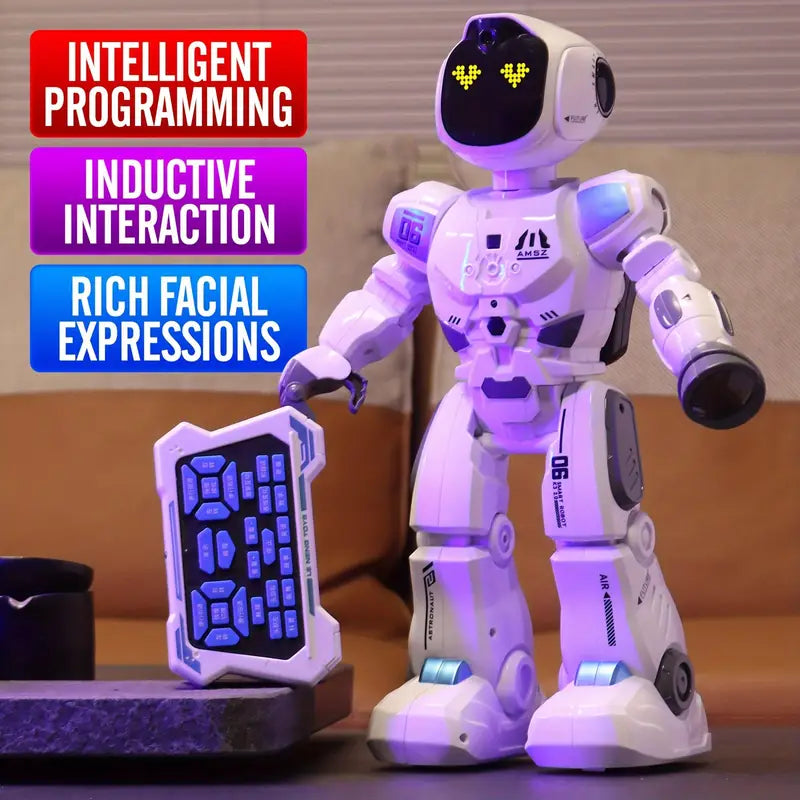Large RC Robot with Smart Emo Toys for Kids 5-7, Gesture Sensing Programmable Interactive Remote Control Robots for 8-12 with LED Eye Express for Boys 4-9 Years Old Boys Birthday Gifts