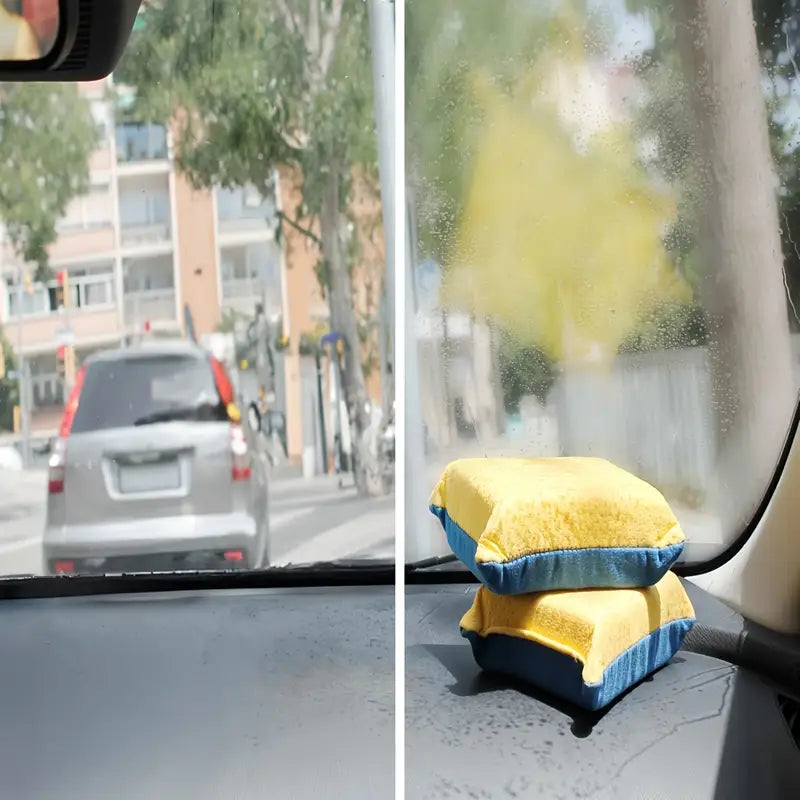 1pc Super Absorbent Window Defrosting Sponge- Large Size, Includes Two Pieces, Automatic Window Cleaning Without Marks, Suitable for Mirrors, Glass, and Windows, Made of Polyester Material, Outdoor Use Only, Car Window Cleaning