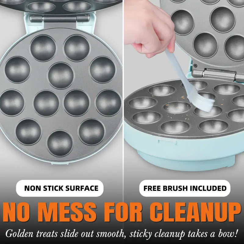 12-Cavity Cake Pop Maker Machine with Sticks & Fork Tool, Aqua Blue Round Electric Dessert Press for Uniform Cake Pops, Includes Decorating Tools & Accessories, Kitchen Appliance | Decorative Cake Tool | Durable Kitchen Gadget, Cake Pop Supplies