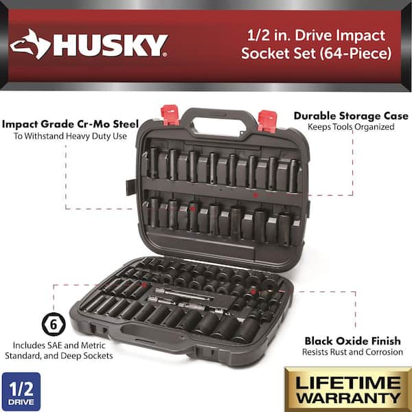 1/2 in. Drive SAE/Metric 6-Point Impact Socket Set (64-Piece)