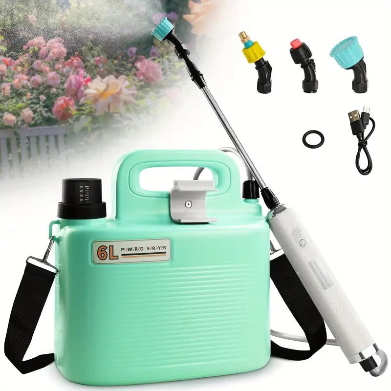 1.59gal Electric Garden Watering Sprayer with USB-C Quick Charge, 180 Min Runtime, Telescopic Hose, Adjustable Nozzle, Lightweight Portable Design for Lawn, Plants,