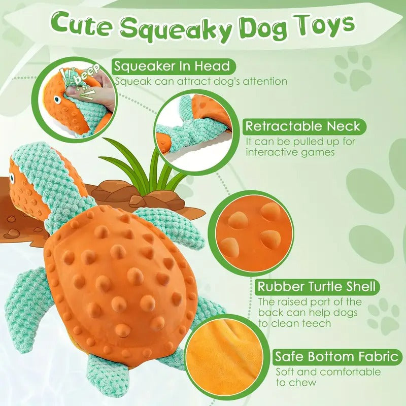 Large Squeak turtle Dog Toys,Interactive Plush Tug Stretch of War Toys Suitable for small/medium/large dogs,teething training,puppy toys,Indoor Fun Puppy toys