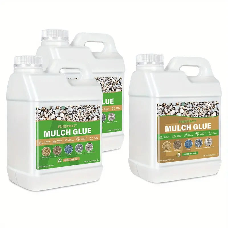 1.5 Gallon FUNEPOXY Waterproof Mulch Glue for Landscaping- Fast-Drying, Non-Toxic Rock Glue Binder for Garden, Stone& Mulch Compatible, Liquid Adhesive for Outdoor Use