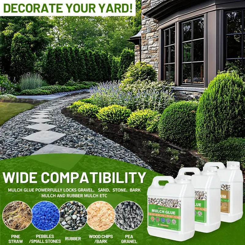 1.5 Gallon FUNEPOXY Waterproof Mulch Glue for Landscaping- Fast-Drying, Non-Toxic Rock Glue Binder for Garden, Stone& Mulch Compatible, Liquid Adhesive for Outdoor Use