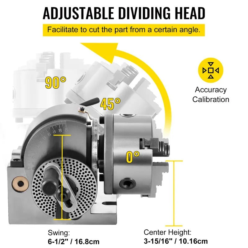 Vevor Dividing Head BS-0 5Inch 3 Jaw Chuck Dividing Head Set Precision Semi Universal Dividing Head for Milling Machine Rotary Table Tailstock Milling Set (5 Inch Chuck) : Tools & Home Improvement
