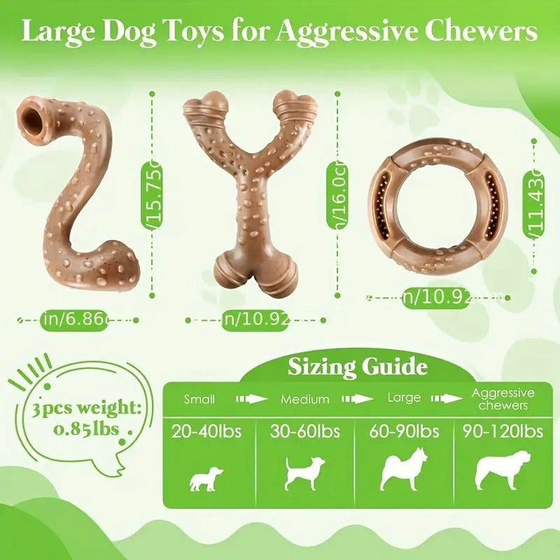 3-Pack Tough Nylon Large Dog Chew Toys - Durable Dog Toy Set, Dog Toys for Aggressive Chewers
