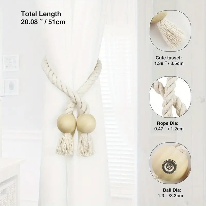 4 Pack Magnetic Curtain Tiebacks Hand Woven Tie Back Decorative Rope Holdbacks for Curtains Draperies No Tools Required