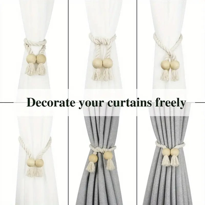 4 Pack Magnetic Curtain Tiebacks Hand Woven Tie Back Decorative Rope Holdbacks for Curtains Draperies No Tools Required