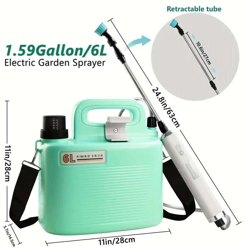 1.59gal Electric Garden Watering Sprayer with USB-C Quick Charge, 180 Min Runtime, Telescopic Hose, Adjustable Nozzle, Lightweight Portable Design for Lawn, Plants,