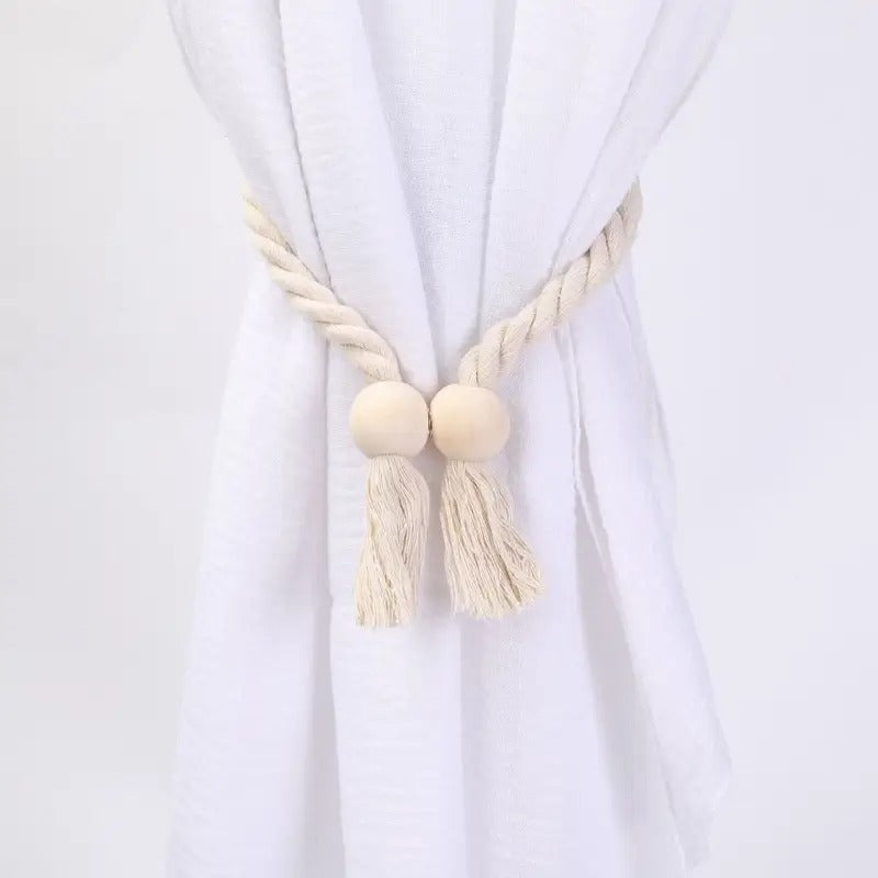 4 Pack Magnetic Curtain Tiebacks Hand Woven Tie Back Decorative Rope Holdbacks for Curtains Draperies No Tools Required