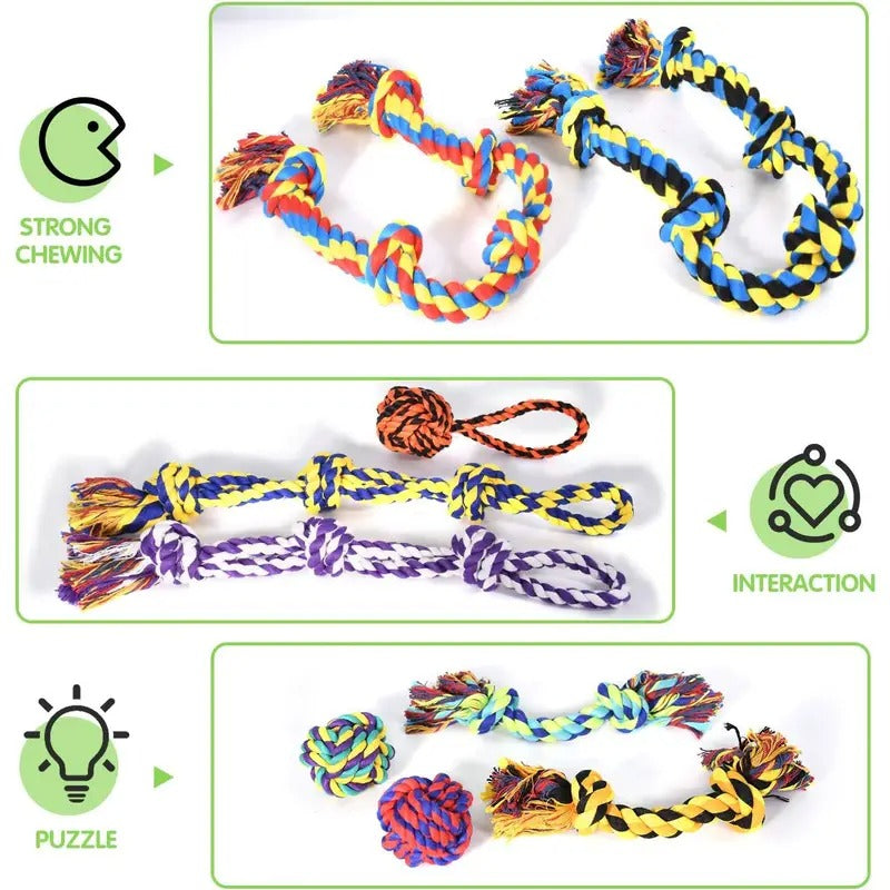 10-Pack Durable Dog Chew Toys Set - Heavy Duty Cartoon Pattern Fabric Tug of War Ropes for Aggressive Chewers, Dental Teething Toys for All Breed Sizes
