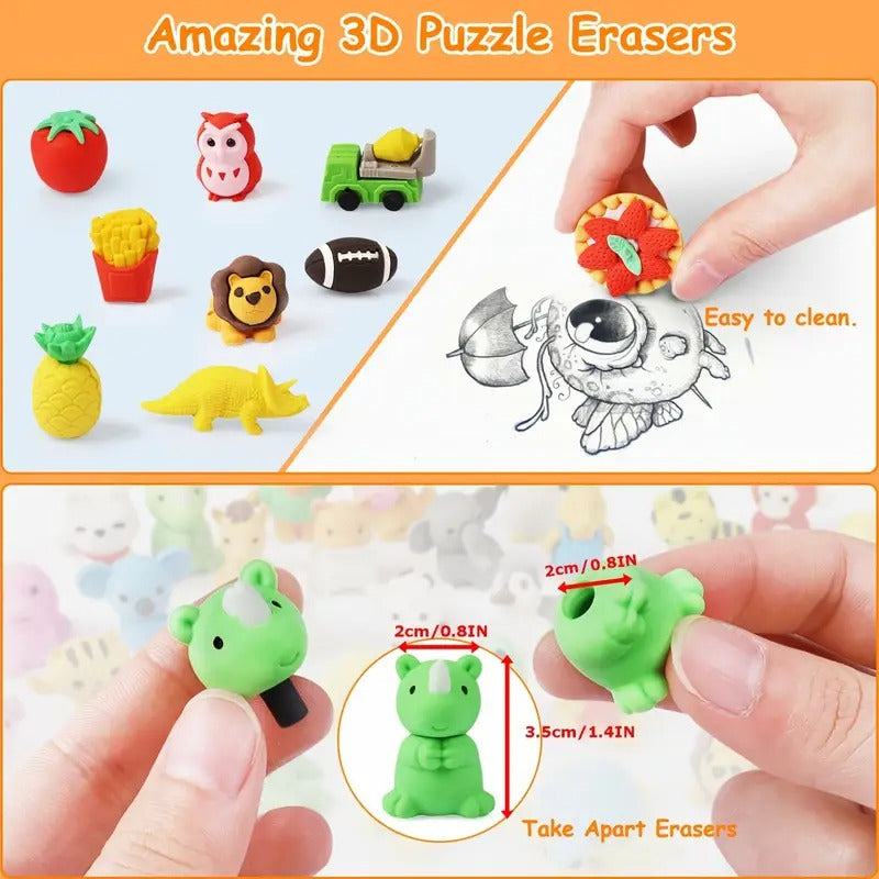 100pcs Fun Animal Erasers For Kids, 3D Kawaii Pencil Erasers, Cute School Stationery, Party Favors, Classroom Prizes, Game Rewards, Goodie Bag Stuffers, Desk Toys, Learning Tools, Collectible Gifts