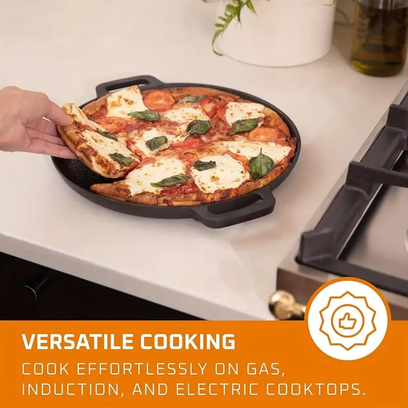 1 Multi-functional Cast Iron Pan - A Non-stick Pan Suitable For Pizza, Barbecue And Pancakes - Compatible With All Stoves, Perfect For Home Kitchens And Outdoor Cooking
