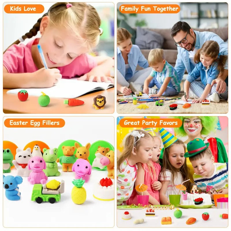 100pcs Fun Animal Erasers For Kids, 3D Kawaii Pencil Erasers, Cute School Stationery, Party Favors, Classroom Prizes, Game Rewards, Goodie Bag Stuffers, Desk Toys, Learning Tools, Collectible Gifts