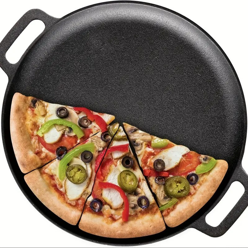 1 Multi-functional Cast Iron Pan - A Non-stick Pan Suitable For Pizza, Barbecue And Pancakes - Compatible With All Stoves, Perfect For Home Kitchens And Outdoor Cooking