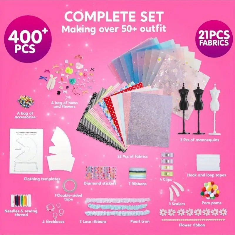 [1 SET DIY Fashion] 3 Mannequins DIY Fashion Design Crafts For Kids, 1 SET Sewing Kits | Art And Crafts For Girls Aged 8-12, Birthday Presents, Toys For Kids
