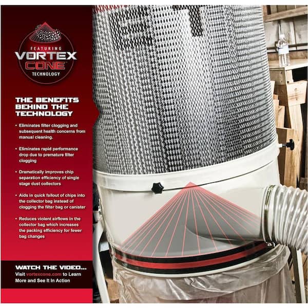 1.5 HP 1100 CFM 4 or 6 in. Dust Collector with Vortex Cone and 2-Micron Canister Kit, 115/230-Volt, DC-1100VX-CK