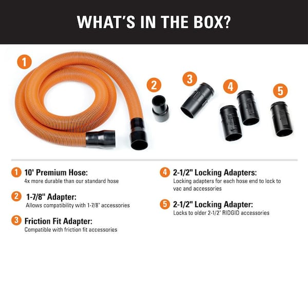 1-7/8 in. x 10 ft. Pro-Grade Locking Vacuum Hose Kit for RIDGID Wet/Dry Shop Vacuums