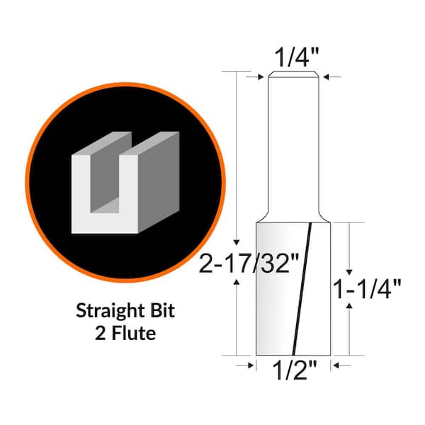 1/2 in. Straight 2-Flute Carbide Tipped Router Bit with 1/4 in. Shank and 1-1/4 in. Cutting Length